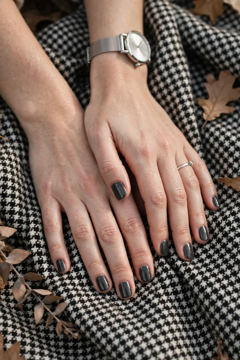 Charcoal grey fall nail polish manicure - modern fall nail colors