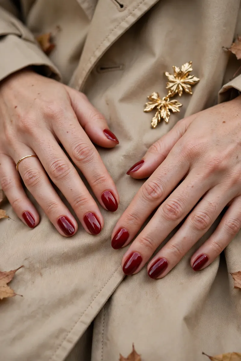 Classic deep red fall nail color manicure - timeless fall nail colors