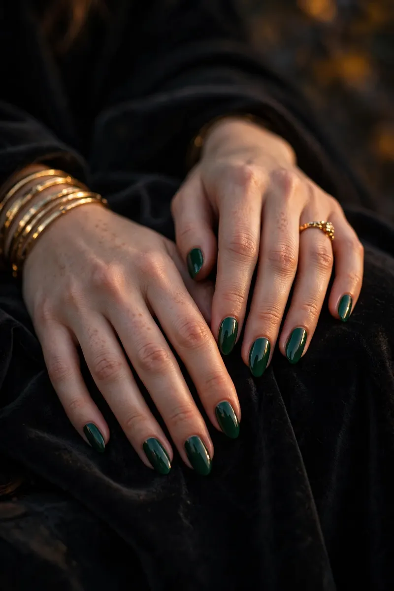 Emerald green jewel tone fall nail color manicure - fall nail colors