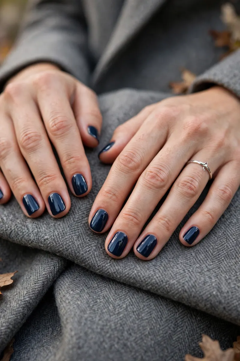 Midnight navy blue fall nail polish manicure - elegant fall nail colors