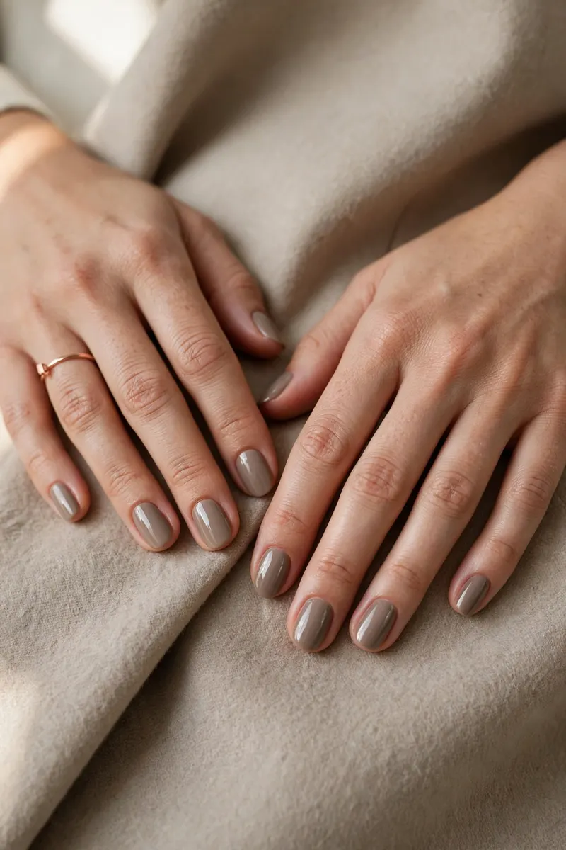 Mushroom taupe fall nail color manicure - neutral fall nail colors